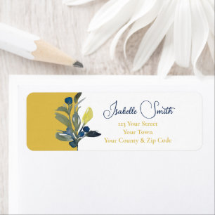 Etiqueta Elegante Floral Aquático Azul Marinho Casamento RS