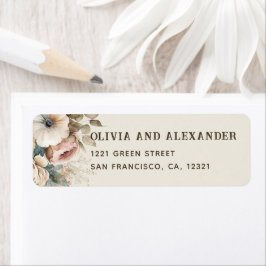 Etiqueta Elegante floral boho de casamento em aquarela suav