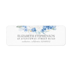 Etiqueta Elegante Floral Branco e Azul Dusty