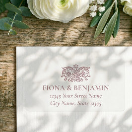 Etiqueta Elegante Floral Casamento Rosa Empoeirado Endereço