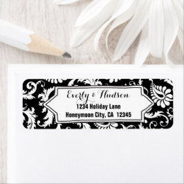 Etiqueta Elegante Floral Damask Preto e Branco Personalizad