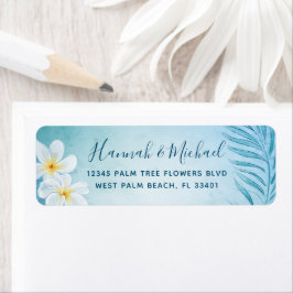 Etiqueta Elegante Floral Palm Tree Leaf Beach Address
