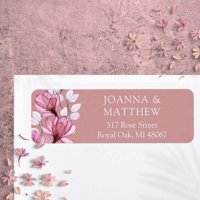 Etiqueta Elegante Floral Rosa Desbotado Convite de Casament (Elegant Floral Dusty Rose Wedding Return Address Label)