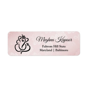 Etiqueta Elegante Ganesh Indígena Deus Blush Pink Damask