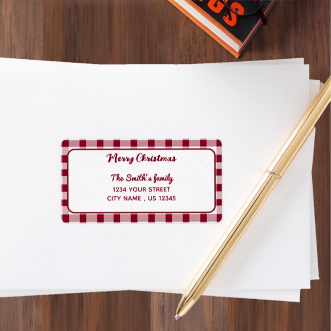 Etiqueta Elegante Gingham | Endereço para devolução de Nata (Elegant Gingham | Merry Christmas Return Address Label)
