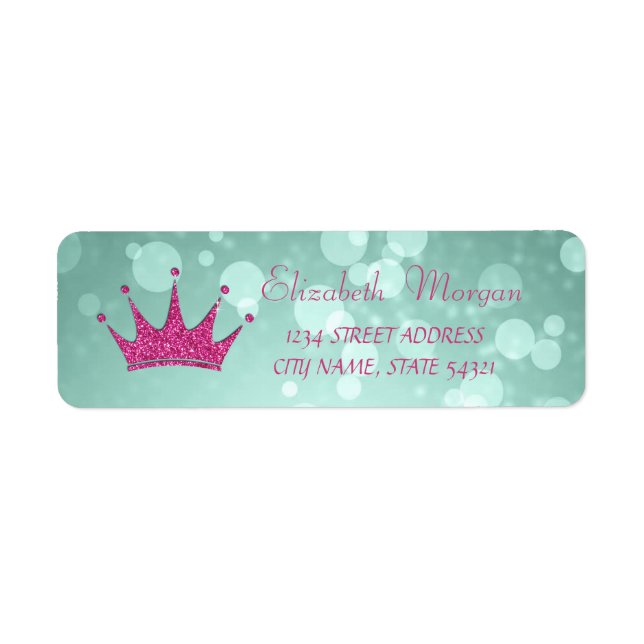 Etiqueta Elegante Girly Bokeh,Glittery Tiara Address Label (Frente)