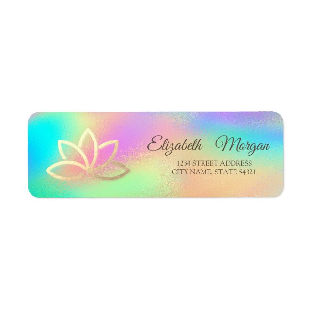 Etiqueta Elegante Glamorous Dourado Lotus Rainbow Holograph (Frente)