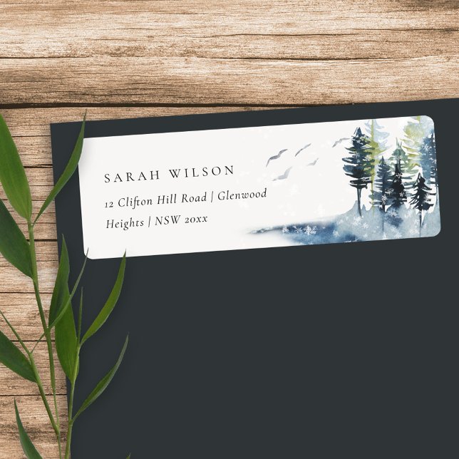 Etiqueta Elegante Green Blue Pine Woods Forest Endereço (Criador carregado)