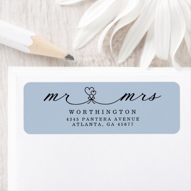 Etiqueta Elegante Hearts Script Mr & Mrs Wedding (Insitu)