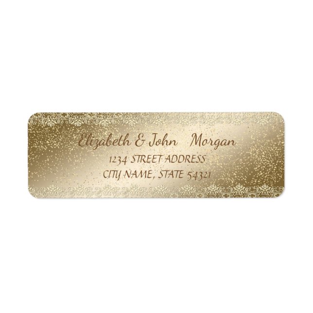 Etiqueta Elegante Luxo Chic, Dourado Falso, Renda, Confete (Frente)