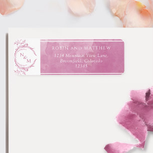 Etiqueta Elegante Mauve Pink Watercolor, Monograma Wedding