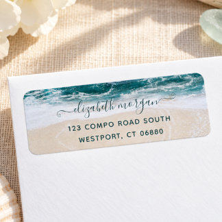 Etiqueta Elegante Modern Script Beach Ocean Endereço de Ret