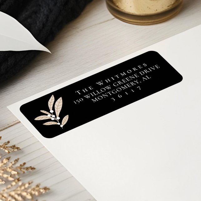 Etiqueta Elegante Moderno Floral White Cranberry Design (Elegant Modern Floral White Cranberry Leaf Design Label)