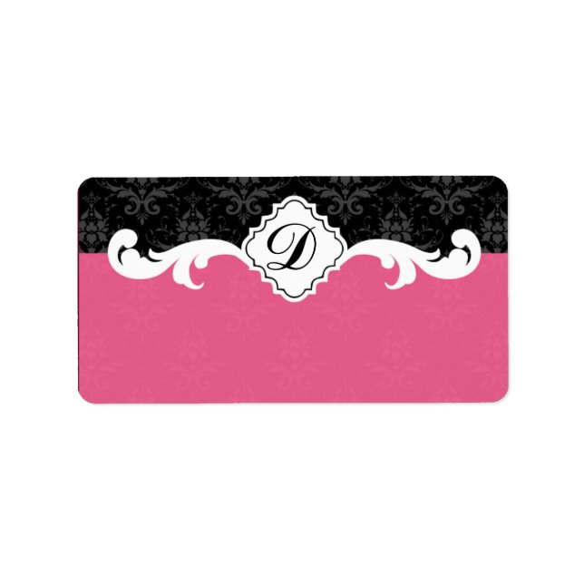 Etiqueta Elegante Monograma Damask (Frente)