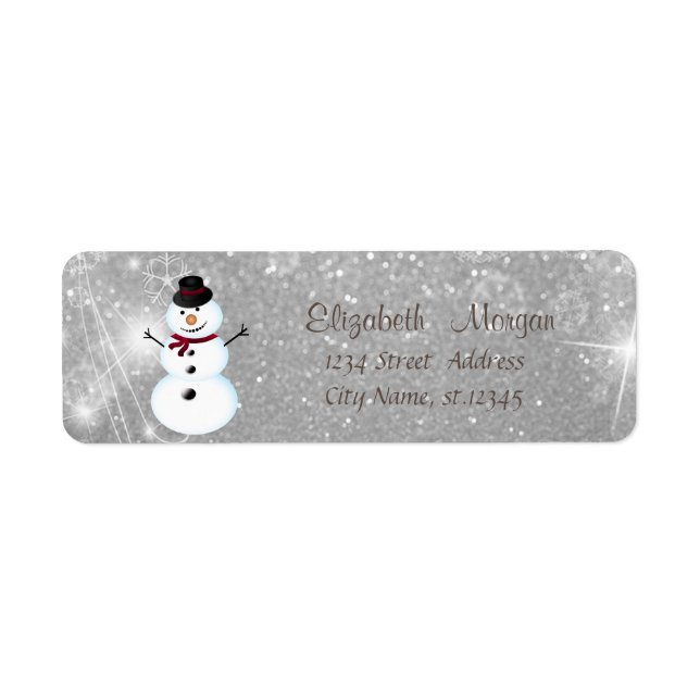 Etiqueta Elegante, Na moda Snowman, Silver Glitter (Frente)