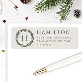 Etiqueta Elegante Neutral Greenery Wreath Return Endereço