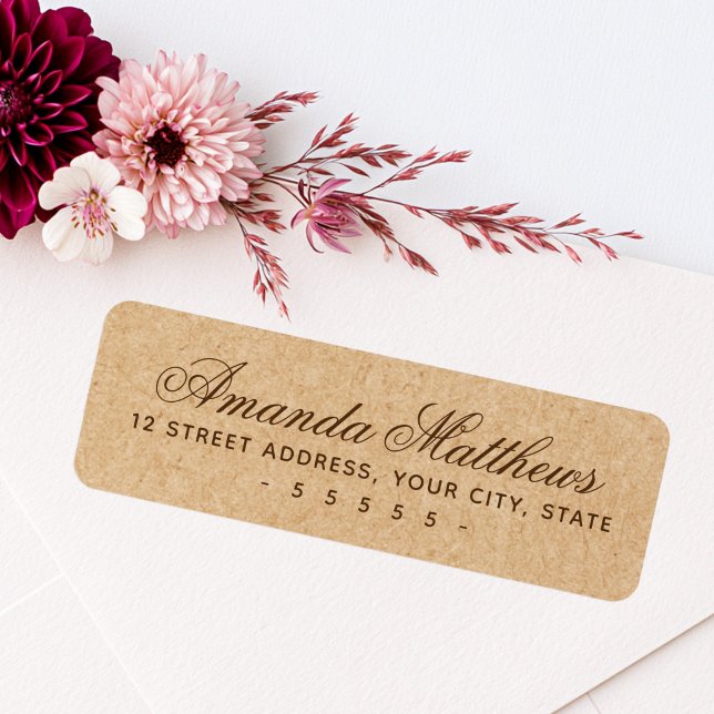 Etiqueta Elegante papel Kraft com endereço de devolução (Elegant script Kraft paper look return address Label)