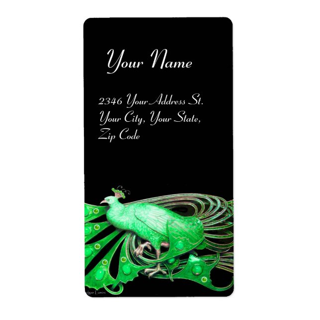 ETIQUETA ELEGANTE PEACOCK EM VERDE E NEGRO (Frente)