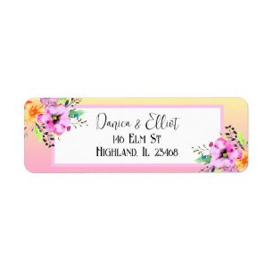 Etiqueta Elegante Petunias Floral Amarelo e Rosa