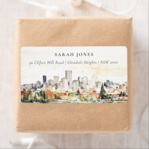 Etiqueta Elegante Portland Oregon Skyline Watercolor Endere