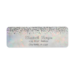 Etiqueta Elegante Prata Diamantes Holográfico Branco Opal