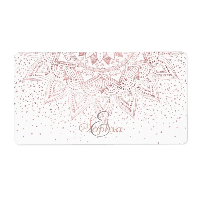 Etiqueta Elegante Rosa Dourado Dots Mandala (Frente)