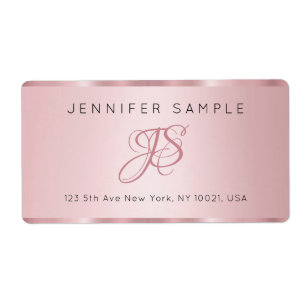Etiqueta Elegante Rosa Dourado Moderno Simples Monogramado