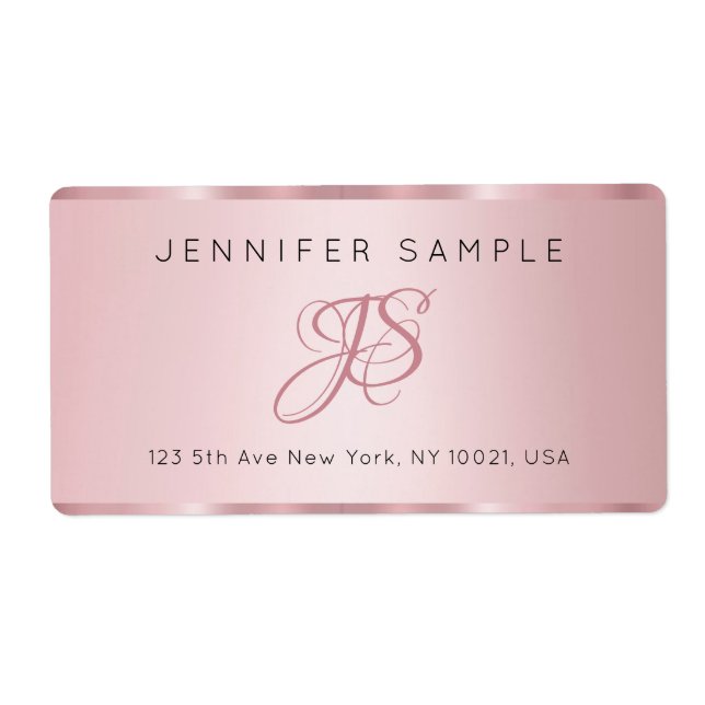 Etiqueta Elegante Rosa Dourado Moderno Simples Monogramado (Frente)