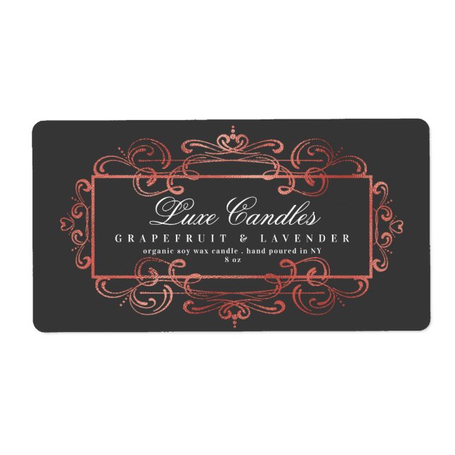 Etiqueta Elegante Rosa Gold Foil Roda Cinzas Escuras Luxuos (Frente)