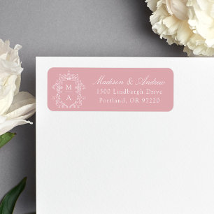 Etiqueta Elegante Rosa Pink Monograma Endereço de Casamento