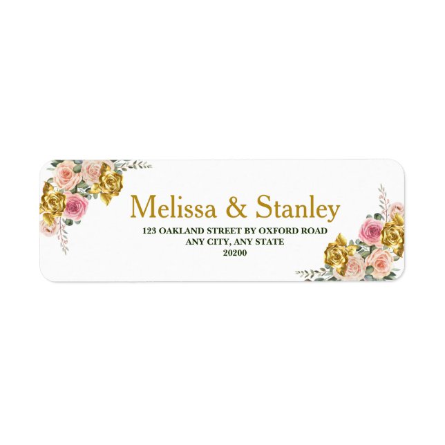 Etiqueta Elegante rosa, Rosa Dourado Eucalyptus Floral Retu (Frente)