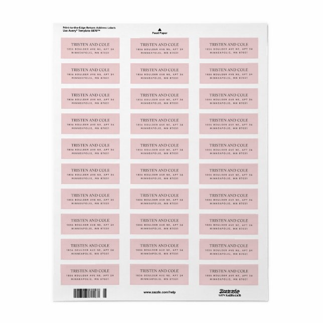 Etiqueta Elegante rótulo de endereço de devolução Rosa Bege (Folha completa)