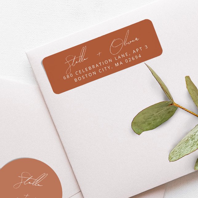 Etiqueta Elegante Rustic Terracotta Calliographic Endereço (Elegant Rustic Terracotta Calligraphy Address Label)