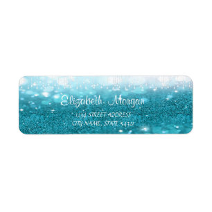 Etiqueta Elegante Sofisticado Azul GlIttery Bokeh Endereço