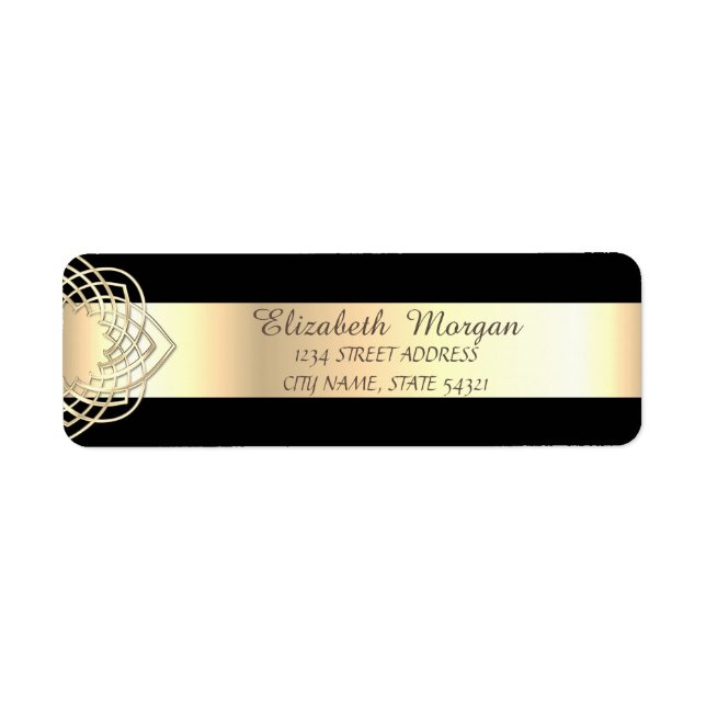 Etiqueta Elegante, sofisticado, preto, dourado, endereço (Frente)