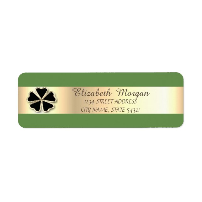Etiqueta Elegante, sofisticado, trevo verde dourado Endereç (Frente)
