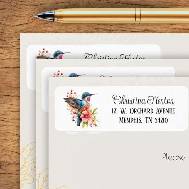 Etiqueta Elegante Tropical Flower Hummingbird Endereço de r (Elegant Tropical Flower Hummingbird Return Address Label)