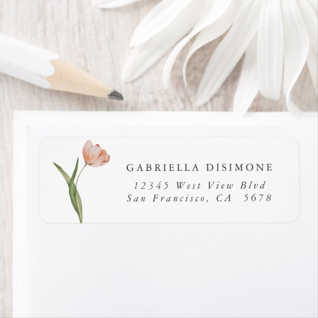 Etiqueta Elegante Tulipa Bege Aquarela Endereço de Retorno (Insitu)