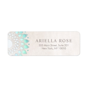 Etiqueta Elegante Turquesa Floral Lotus White Marble