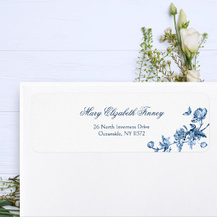 Etiqueta Elegante Vintage Floral Toile Blue