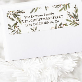 Etiqueta Elegante Watercolor Pine Branches Wreath Christmas