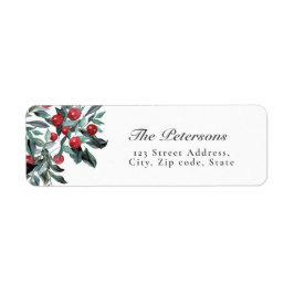 Etiqueta Elegante Watercolor Red Christmas Holly Berries