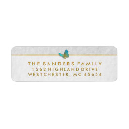 Etiqueta Elegante White Dourado e Cinza Borboleta Endereço