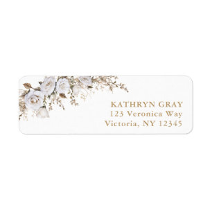 Etiqueta Elegante White e Rosas Beige Boho Endereço de devo