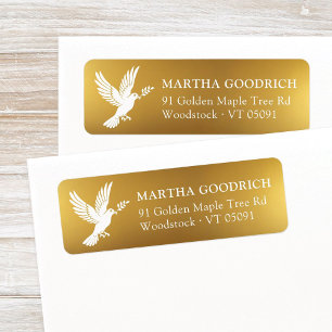 Etiqueta Elegante White Peace Dove Gold Foil Return Endereç