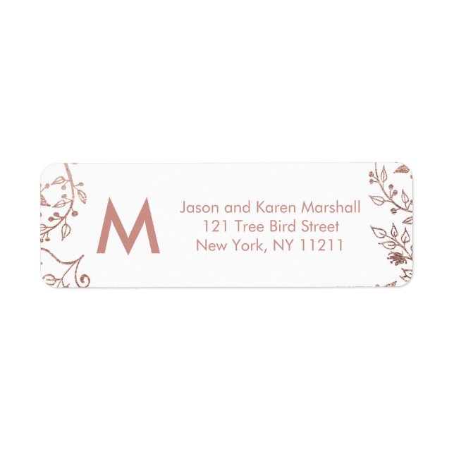 Etiqueta Elegante White Rose Dourada Endereço Floral (Frente)