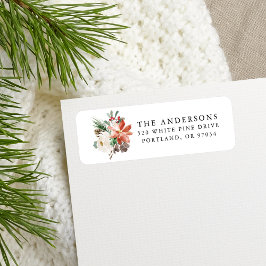 Etiqueta Elegante Winter Floral Holiday Return Endereço