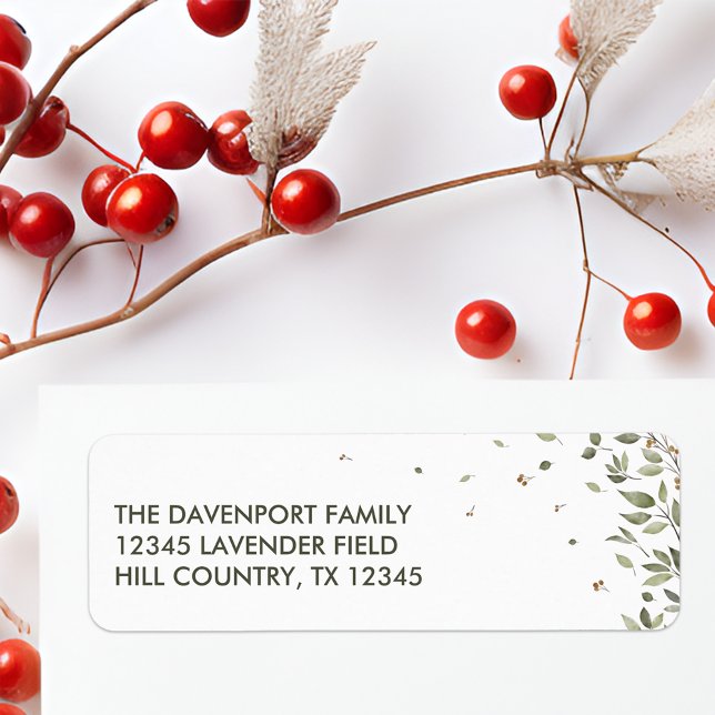 Etiqueta Elegante Winter Greenery Endereço de Devolução (Criador carregado)