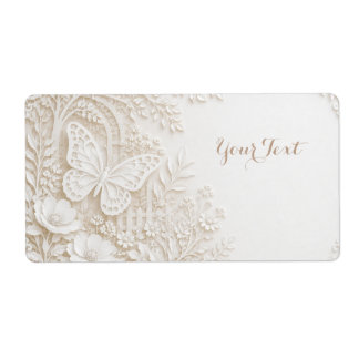 Etiqueta Eleganter Papercut Schmetterling mit Blumenrahmen