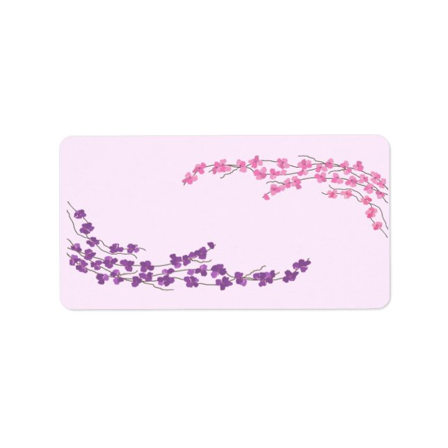 Etiqueta Elegantes Flores Rosa e Roxo (Frente)